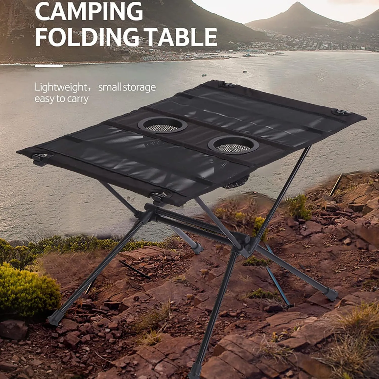 BK&MF Folding Portable Camping Table,Aluminum Alloy Cloth Surface Dining Table Outdoor Travel Table Side Table with Carry Bag for Camping, Picnic, Beach,A,60x39x39cm(24x15x15inch)