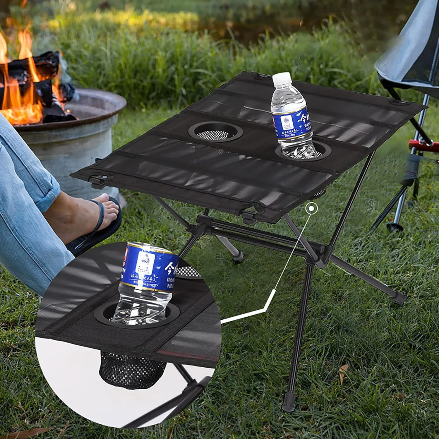 BK&MF Folding Portable Camping Table,Aluminum Alloy Cloth Surface Dining Table Outdoor Travel Table Side Table with Carry Bag for Camping, Picnic, Beach,A,60x39x39cm(24x15x15inch)