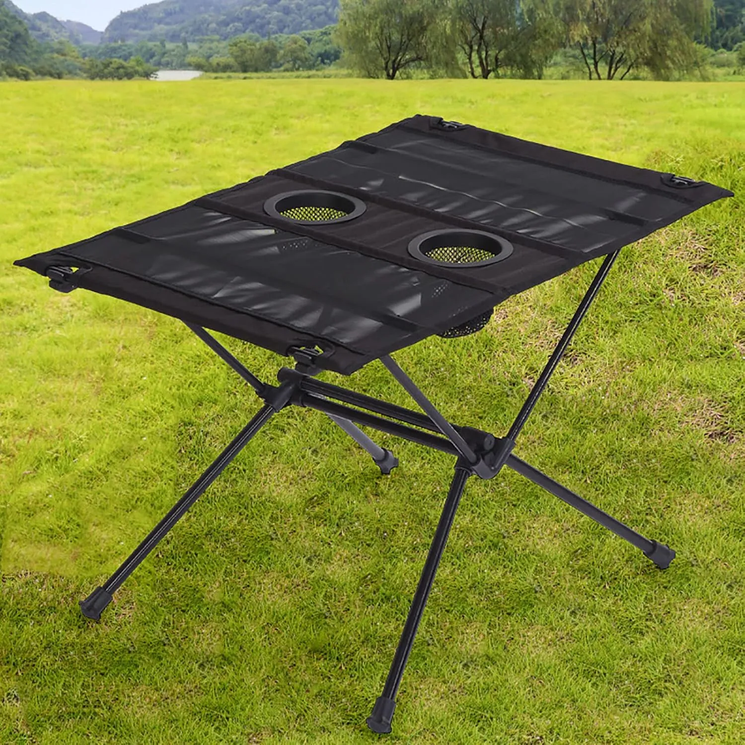 BK&MF Folding Portable Camping Table,Aluminum Alloy Cloth Surface Dining Table Outdoor Travel Table Side Table with Carry Bag for Camping, Picnic, Beach,A,60x39x39cm(24x15x15inch)