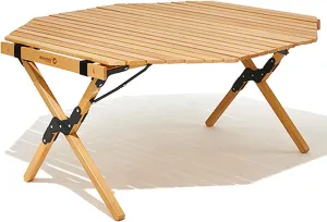 BK&MF Outdoor Folding Wooden Table,Portable Camping Table Octagonal Roll-up Table Travel Picnic Camping Table with Carry Bag for BBQ, Party, Camping,A