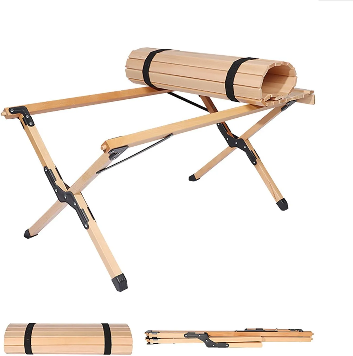 BK&MF Outdoor Wood Folding Table Beech,Portable Camping Table with Carry Bag Lightweight Roll-up Table Grill Table for Grill Travel Table Outdoor,B,120x60x45cm(47x24x18inch)