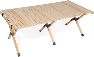 BK&MF Outdoor Wood Folding Table Beech,Portable Camping Table with Carry Bag Lightweight Roll-up Table Grill Table for Grill Travel Table Outdoor,B,120x60x45cm(47x24x18inch)