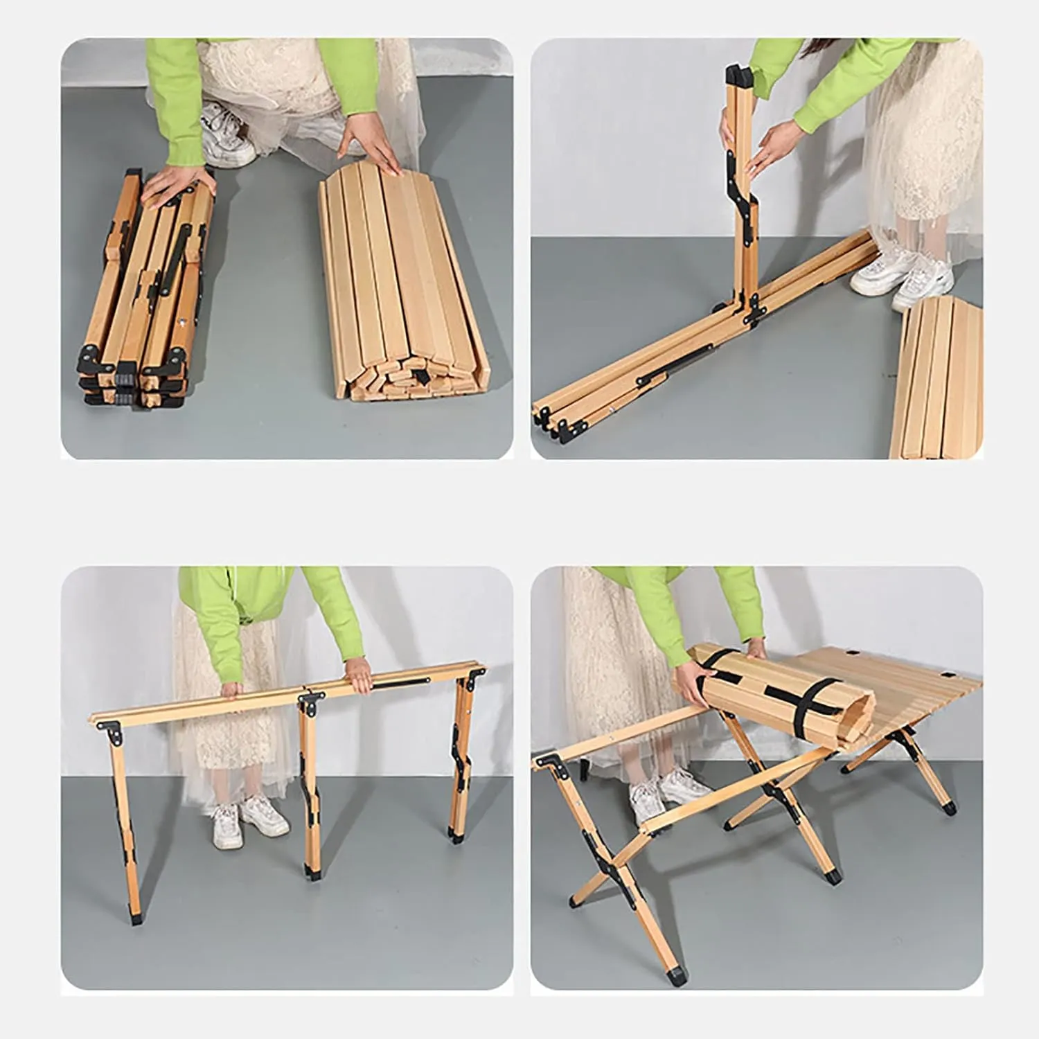 BK&MF Outdoor Wood Folding Table Beech,Portable Camping Table with Carry Bag Lightweight Roll-up Table Grill Table for Grill Travel Table Outdoor,B,120x60x45cm(47x24x18inch)