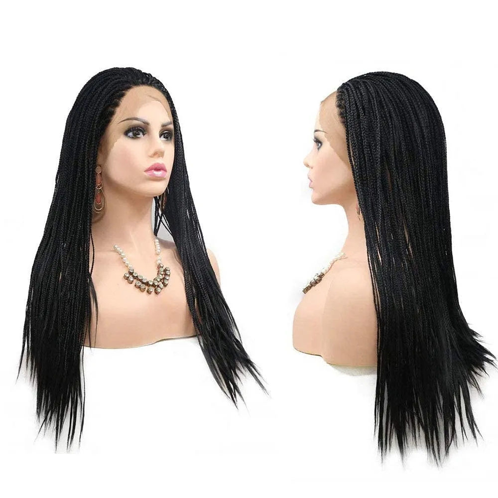 Black Braided Wigs for Black Women Long Knotless Box Braid Wig Handmade Lace Front Braided Wigs Natural Hairline Synthetic Cornrow Glueless Braids Wig Heat Resistant Fiber Hair Cosplay Daily 20Inch