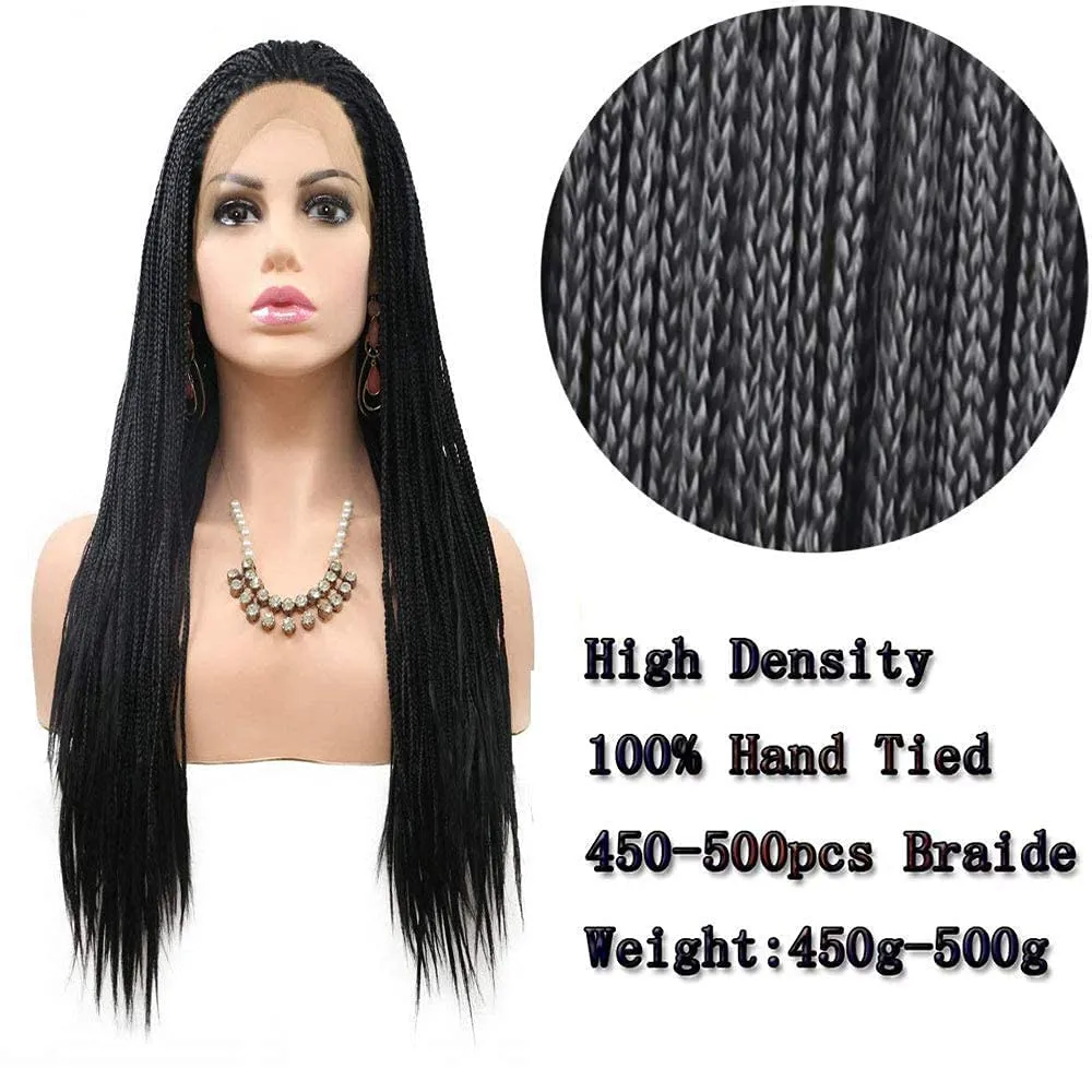 Black Braided Wigs for Black Women Long Knotless Box Braid Wig Handmade Lace Front Braided Wigs Natural Hairline Synthetic Cornrow Glueless Braids Wig Heat Resistant Fiber Hair Cosplay Daily 20Inch