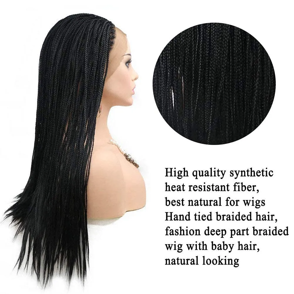 Black Braided Wigs for Black Women Long Knotless Box Braid Wig Handmade Lace Front Braided Wigs Natural Hairline Synthetic Cornrow Glueless Braids Wig Heat Resistant Fiber Hair Cosplay Daily 20Inch