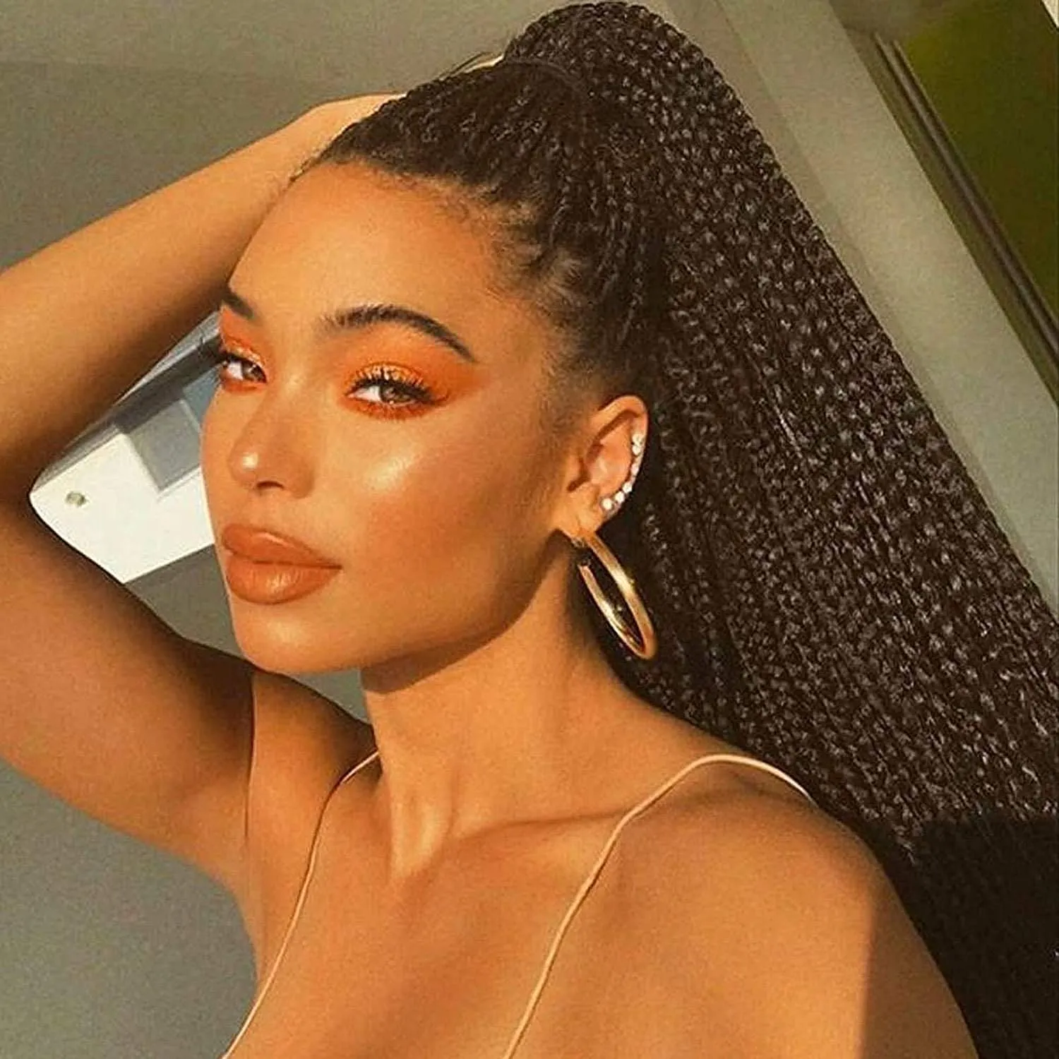 Black Braided Wigs for Black Women Long Knotless Box Braid Wig Handmade Lace Front Braided Wigs Natural Hairline Synthetic Cornrow Glueless Braids Wig Heat Resistant Fiber Hair Cosplay Daily 20Inch