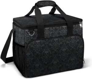 Black Gothic Skull Pattern Cooler Bag, Collapsible Soft Sided Cooler, Large Leakproof Camping Cooler, Portable Travel Cooler for Camping, Road Trips
