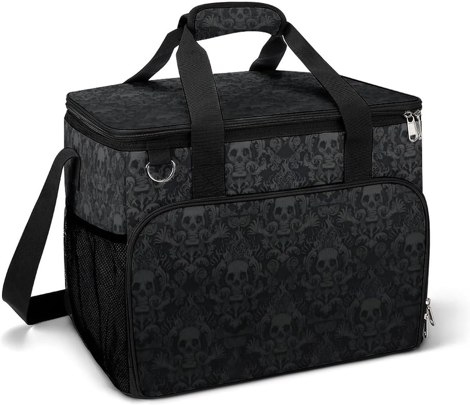 Black Gothic Skull Pattern Cooler Bag, Collapsible Soft Sided Cooler, Large Leakproof Camping Cooler, Portable Travel Cooler for Camping, Road Trips