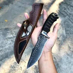 Black Knight Damascus Steel Outdoor Knife