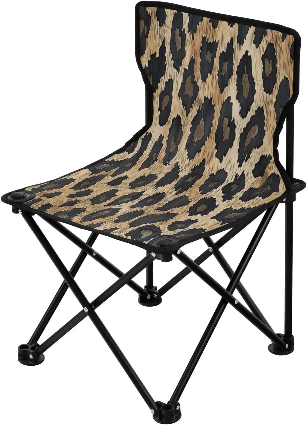 Black Leopard Print Portable Outdoor Folding Chair Anti-Slip Padded Oxford Cloth Stool Camping Chair Small for Beach Hiking Fishing Gardening Quad Camp Chair