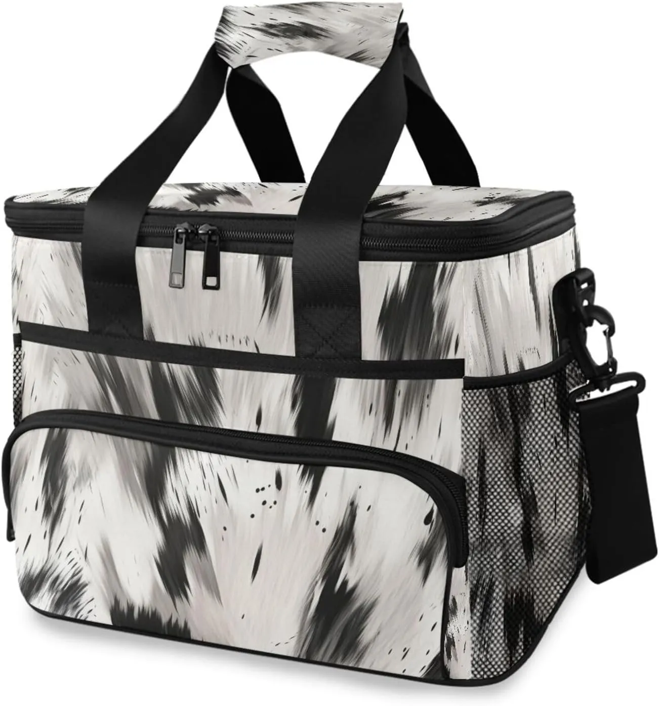 Black Marble Fluid Grey Cooler Bag Insulated Cooler Soft Sided Cooler 24 Can Portable Picnic Bag Large Leakproof Lunch Bag Box for Beach Grocery Camping Travel Car Men Women