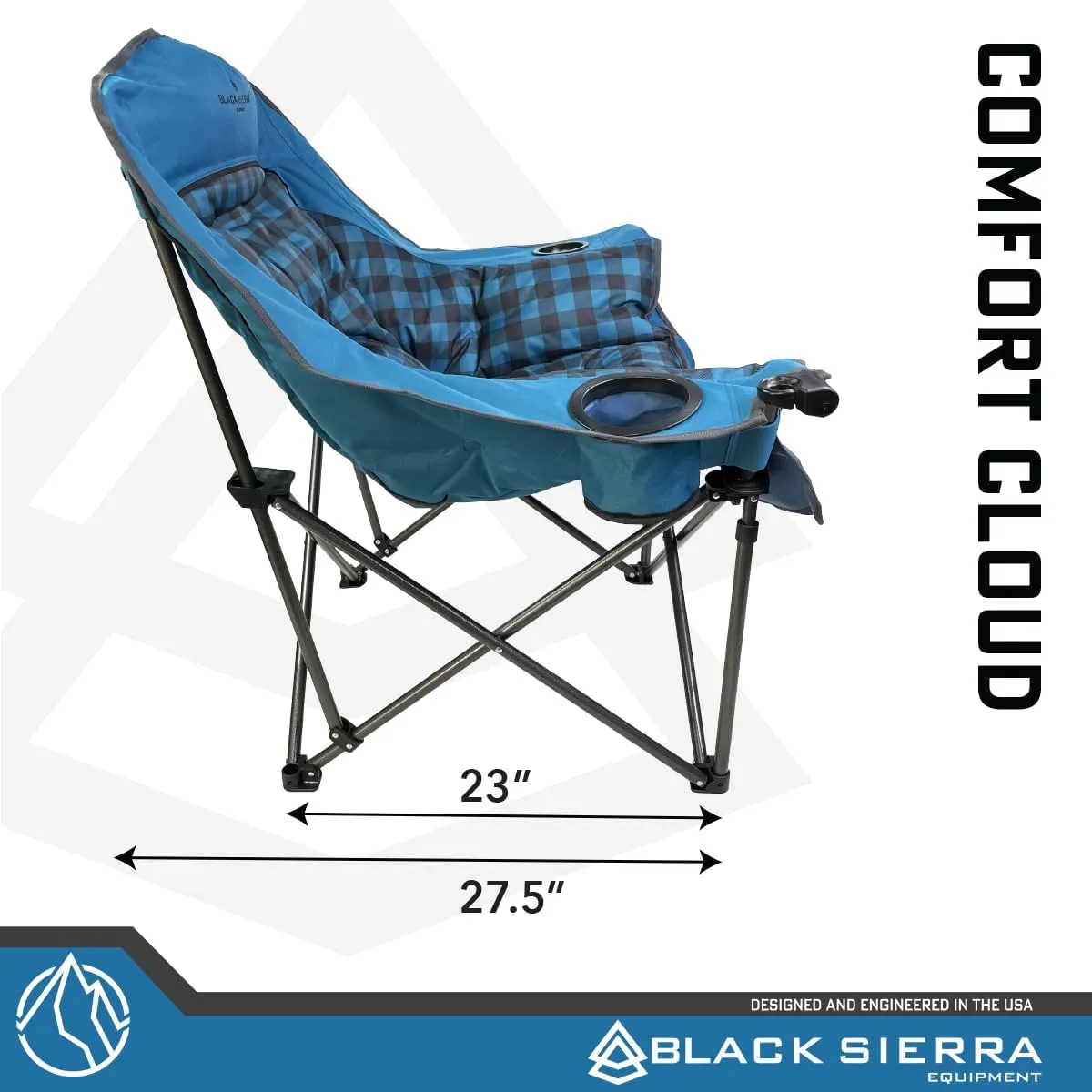 Black Sierra Oversized Camping Chair for Adults, Heavy Duty Outdoor Seat with Plush Padding, Supports 400lbs, Cup Holder & Carry Bag, Comfortable Folding Chair for Tailgating, Patio, & Sideline Events