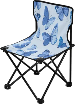 Blue Butterfly Portable Outdoor Folding Chair Anti-Slip Padded Oxford Cloth Stool Camping Chair Small for Beach Hiking Fishing Gardening Quad Camp Chair