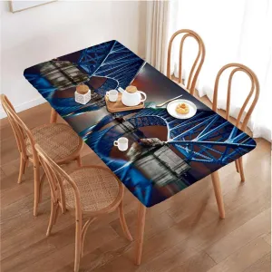 Blue Fitted Tablecloth for Rectangle Table South Grand Island Bridge Riverside Image Polyester Fitted Waterproof Outdoor Tablecloth Apartment Fits up 5 Foot Tables