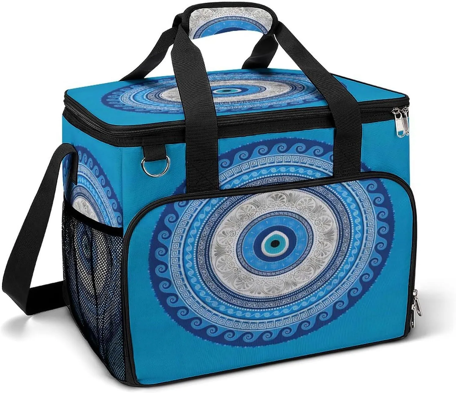 Blue Greek Matiasma Evil Eye Cooler Bag, Collapsible Soft Sided Cooler, Large Leakproof Camping Cooler, Portable Travel Cooler for Camping, Road Trips