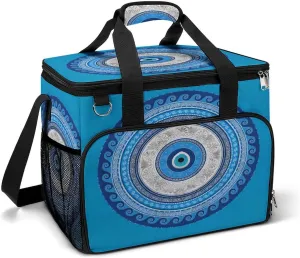 Blue Greek Matiasma Evil Eye Cooler Bag, Collapsible Soft Sided Cooler, Large Leakproof Camping Cooler, Portable Travel Cooler for Camping, Road Trips