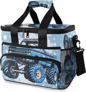 Blue Monster Truck Racing Cooler Bag Insulated Cooler Soft Sided Cooler 24 Can Portable Picnic Bag Large Leakproof Lunch Bag Box for Beach Grocery Camping Travel Car Men Women