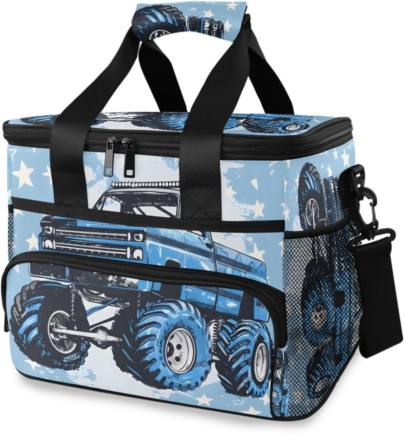 Blue Monster Truck Racing Cooler Bag Insulated Cooler Soft Sided Cooler 24 Can Portable Picnic Bag Large Leakproof Lunch Bag Box for Beach Grocery Camping Travel Car Men Women