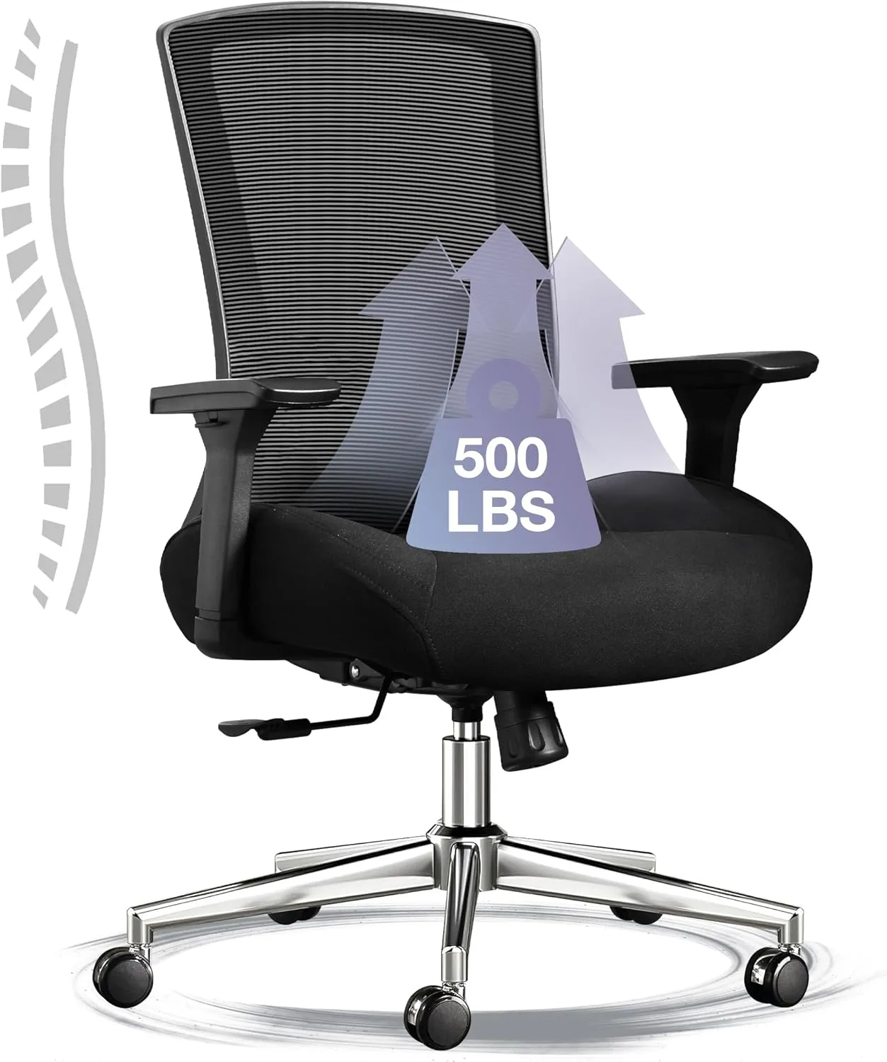 Blue Whale 500lbs Big and Tall Office Chair with 4D Armrests, Ergonomic Oversize Mesh Office Chair Widen 3D Cushion and Adjustable Lumbar Support Heavy Duty Office Chairs (500LB, Black)
