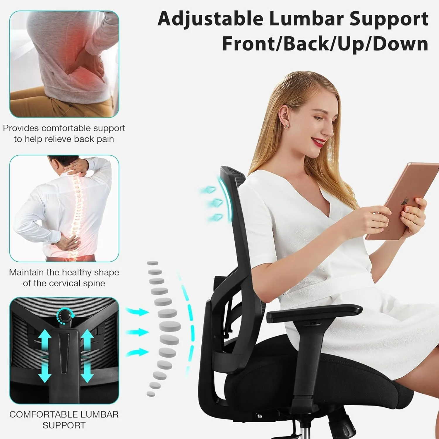 Blue Whale 500lbs Big and Tall Office Chair with 4D Armrests, Ergonomic Oversize Mesh Office Chair Widen 3D Cushion and Adjustable Lumbar Support Heavy Duty Office Chairs (500LB, Black)