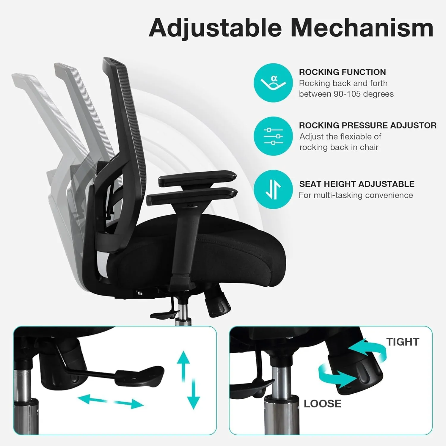 Blue Whale 500lbs Big and Tall Office Chair with 4D Armrests, Ergonomic Oversize Mesh Office Chair Widen 3D Cushion and Adjustable Lumbar Support Heavy Duty Office Chairs (500LB, Black)