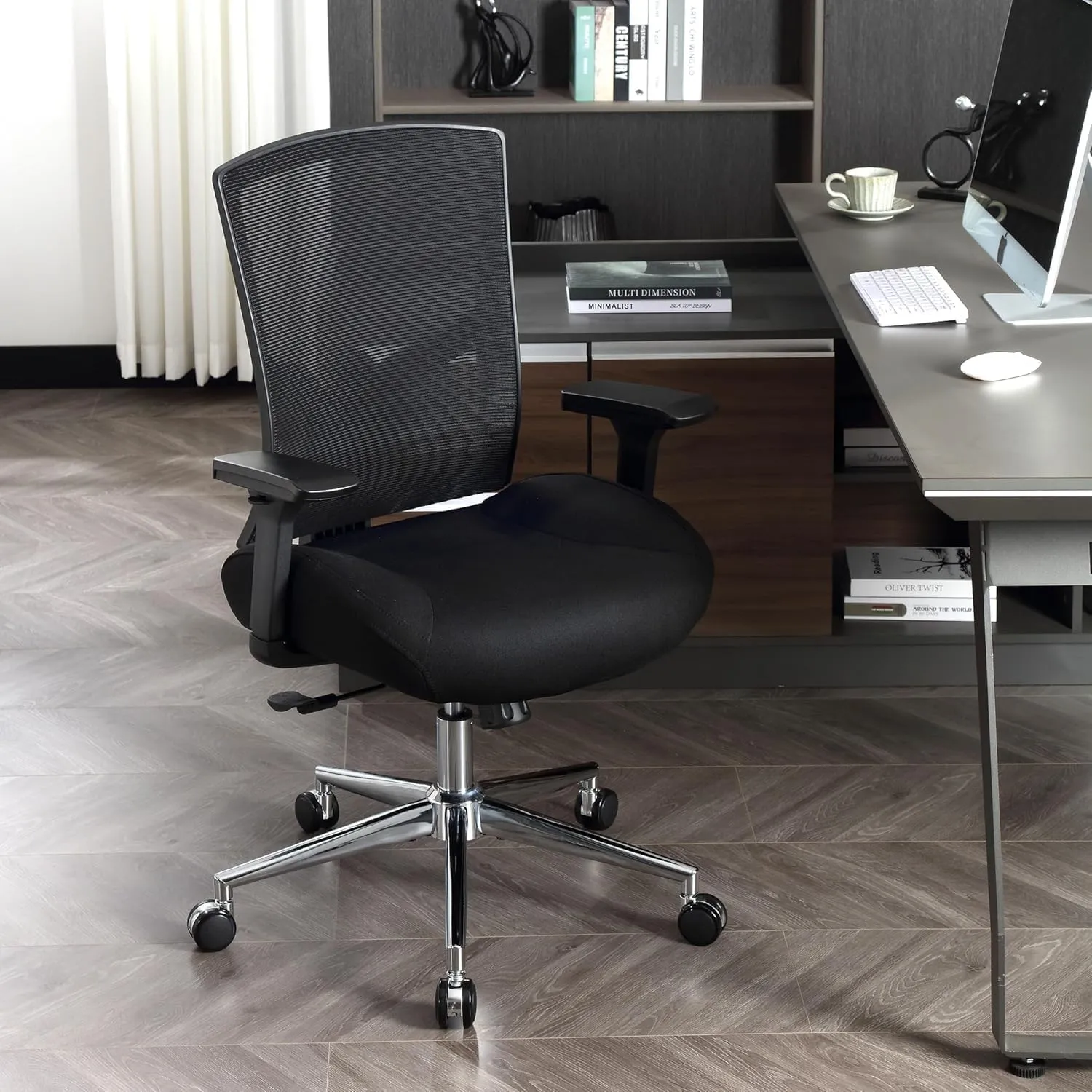 Blue Whale 500lbs Big and Tall Office Chair with 4D Armrests, Ergonomic Oversize Mesh Office Chair Widen 3D Cushion and Adjustable Lumbar Support Heavy Duty Office Chairs (500LB, Black)