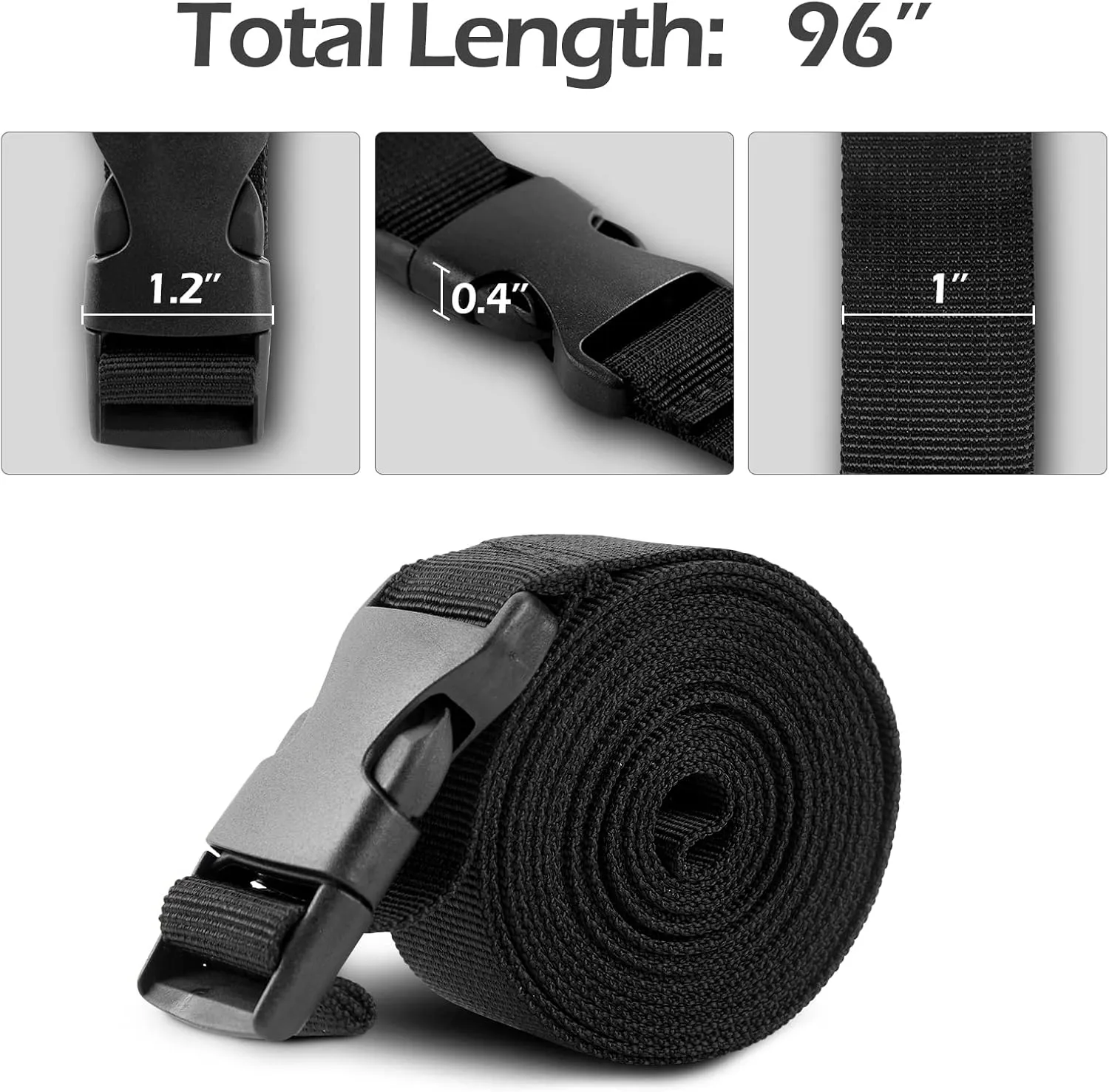 Boat Cover Straps, 6 Pack-1''Lx96''W Heavy Duty Polyester Adjustable Straps with Quick Release Buckle for Securing Trailers