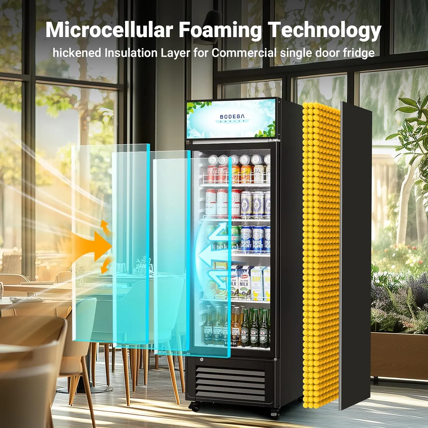 BODEGACOOLER Beverage refrigerator and cooler, commercial refrigerators for drink,Bar, drink. Glass door display refrigerator with Soft LED Light. Commercial fridge as bar cooler for party.9.0 Cu. Ft.