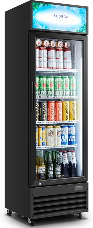 BODEGACOOLER Beverage refrigerator and cooler, commercial refrigerators for drink,Bar, drink. Glass door display refrigerator with Soft LED Light. Commercial fridge as bar cooler for party.9.0 Cu. Ft.