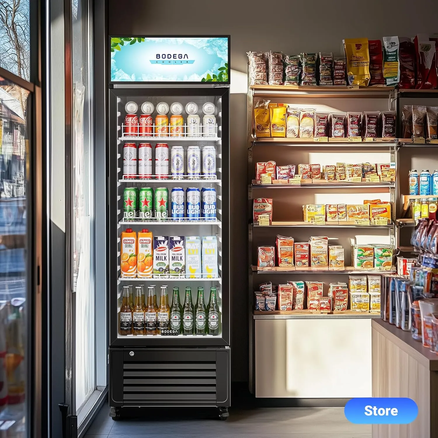 BODEGACOOLER Beverage refrigerator and cooler, commercial refrigerators for drink,Bar, drink. Glass door display refrigerator with Soft LED Light. Commercial fridge as bar cooler for party.9.0 Cu. Ft.