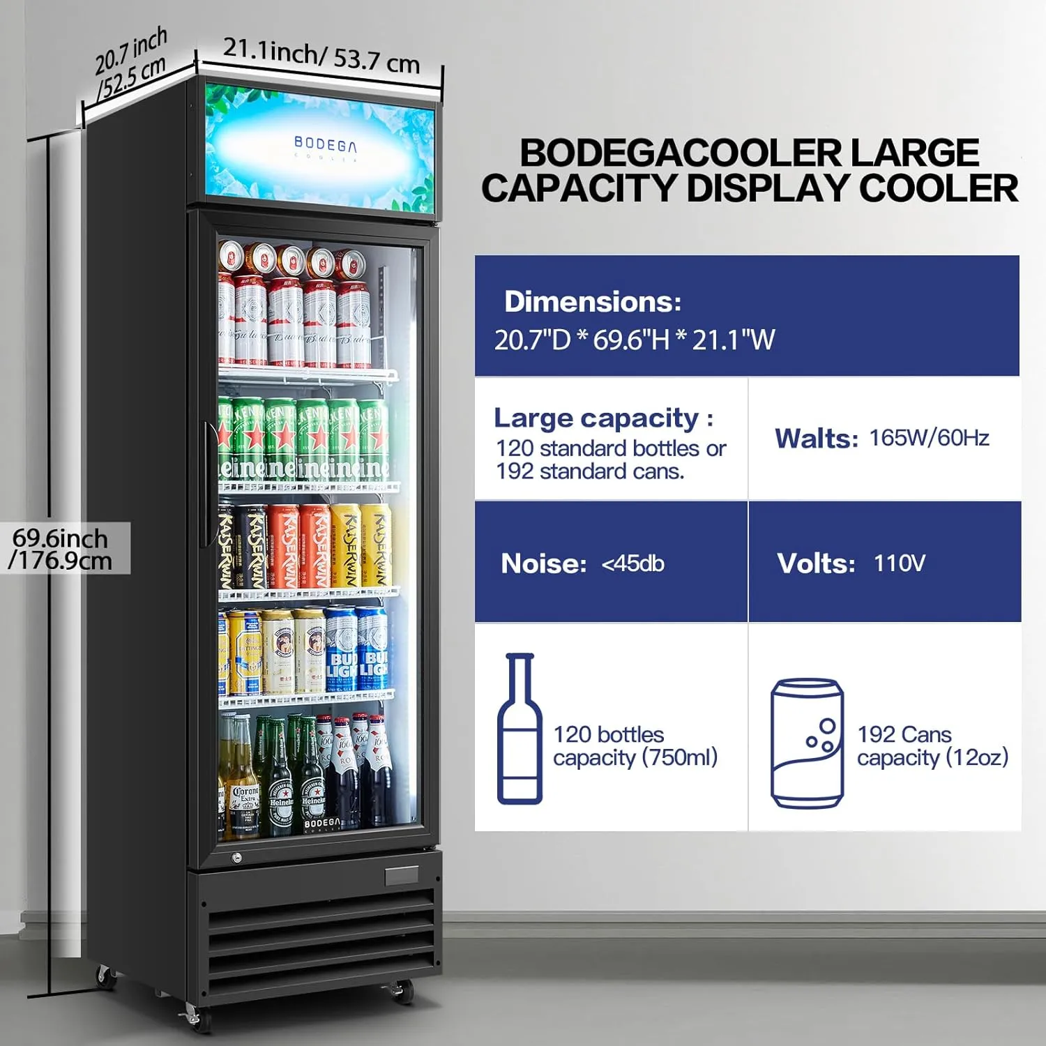 BODEGACOOLER Beverage refrigerator and cooler, commercial refrigerators for drink,Bar, drink. Glass door display refrigerator with Soft LED Light. Commercial fridge as bar cooler for party.9.0 Cu. Ft.