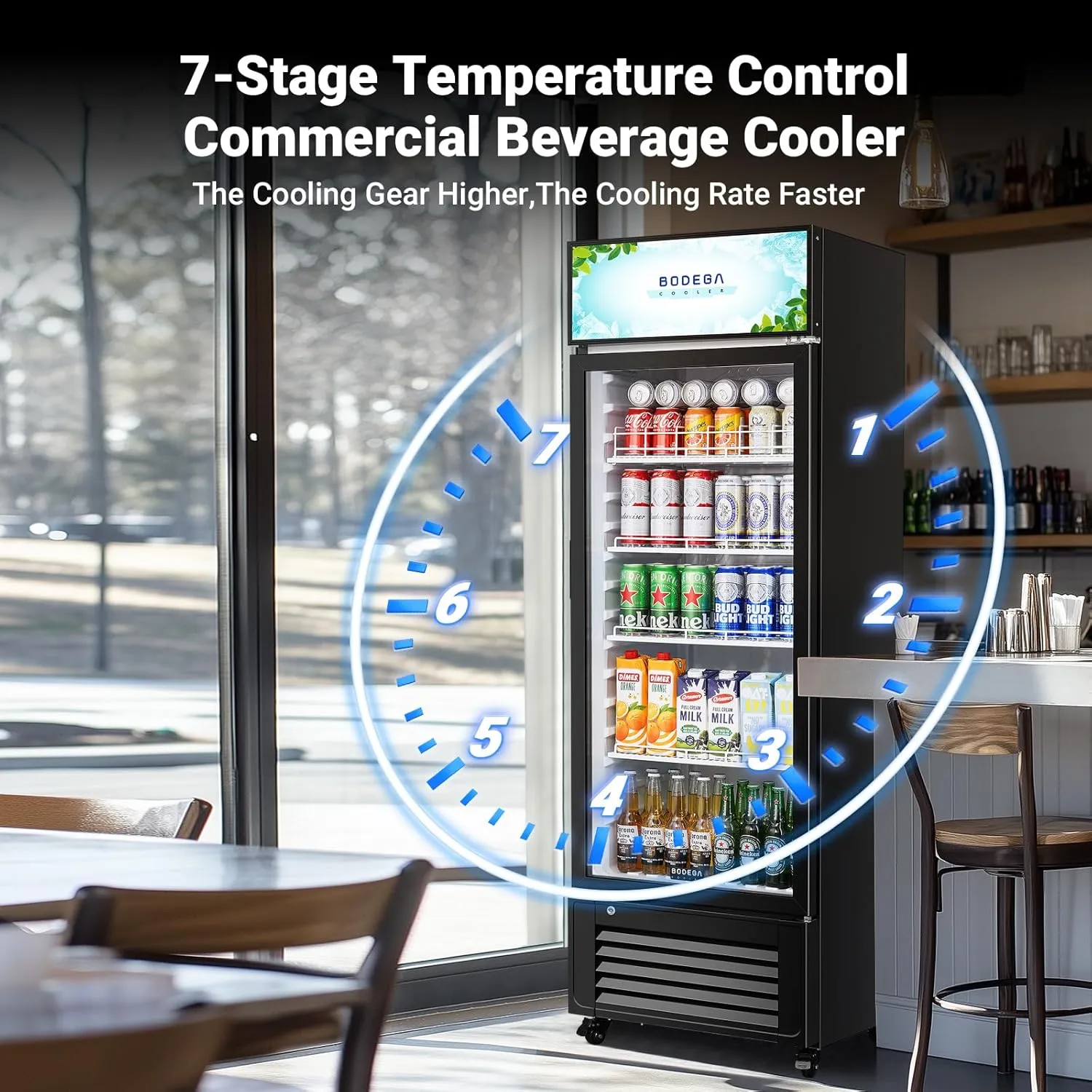 BODEGACOOLER Beverage refrigerator and cooler, commercial refrigerators for drink,Bar, drink. Glass door display refrigerator with Soft LED Light. Commercial fridge as bar cooler for party.9.0 Cu. Ft.