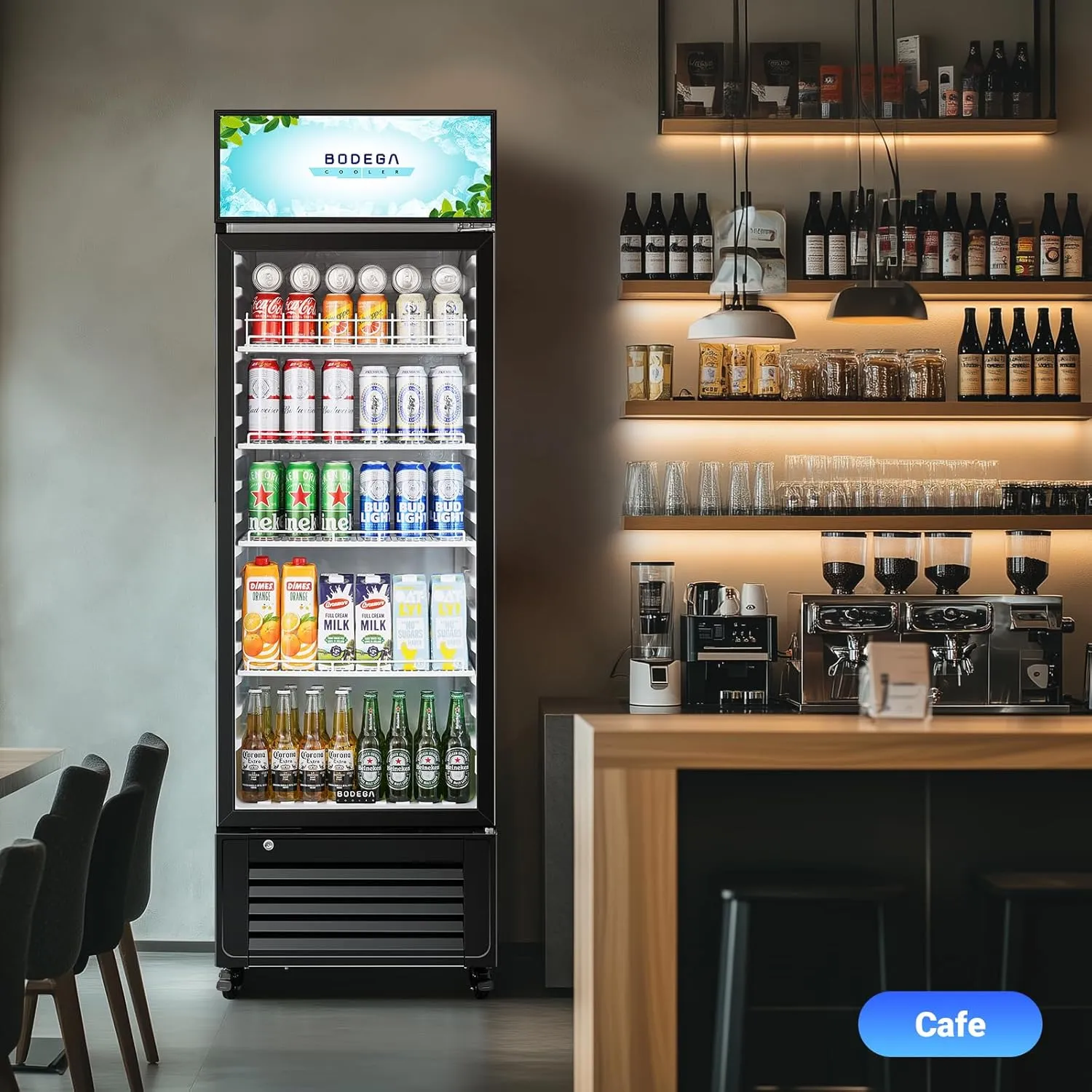 BODEGACOOLER Beverage refrigerator and cooler, commercial refrigerators for drink,Bar, drink. Glass door display refrigerator with Soft LED Light. Commercial fridge as bar cooler for party.9.0 Cu. Ft.