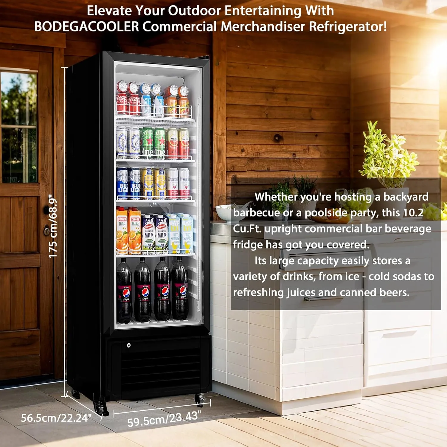 BODEGACOOLER Beverage Refrigerator and Cooler For Man Cave, Commercial Merchandiser Refrigerators with Soft LED Light, Upright Display refrigerator, Commercial Fridge as Back Bar Cooler.10.2 Cu.Ft.