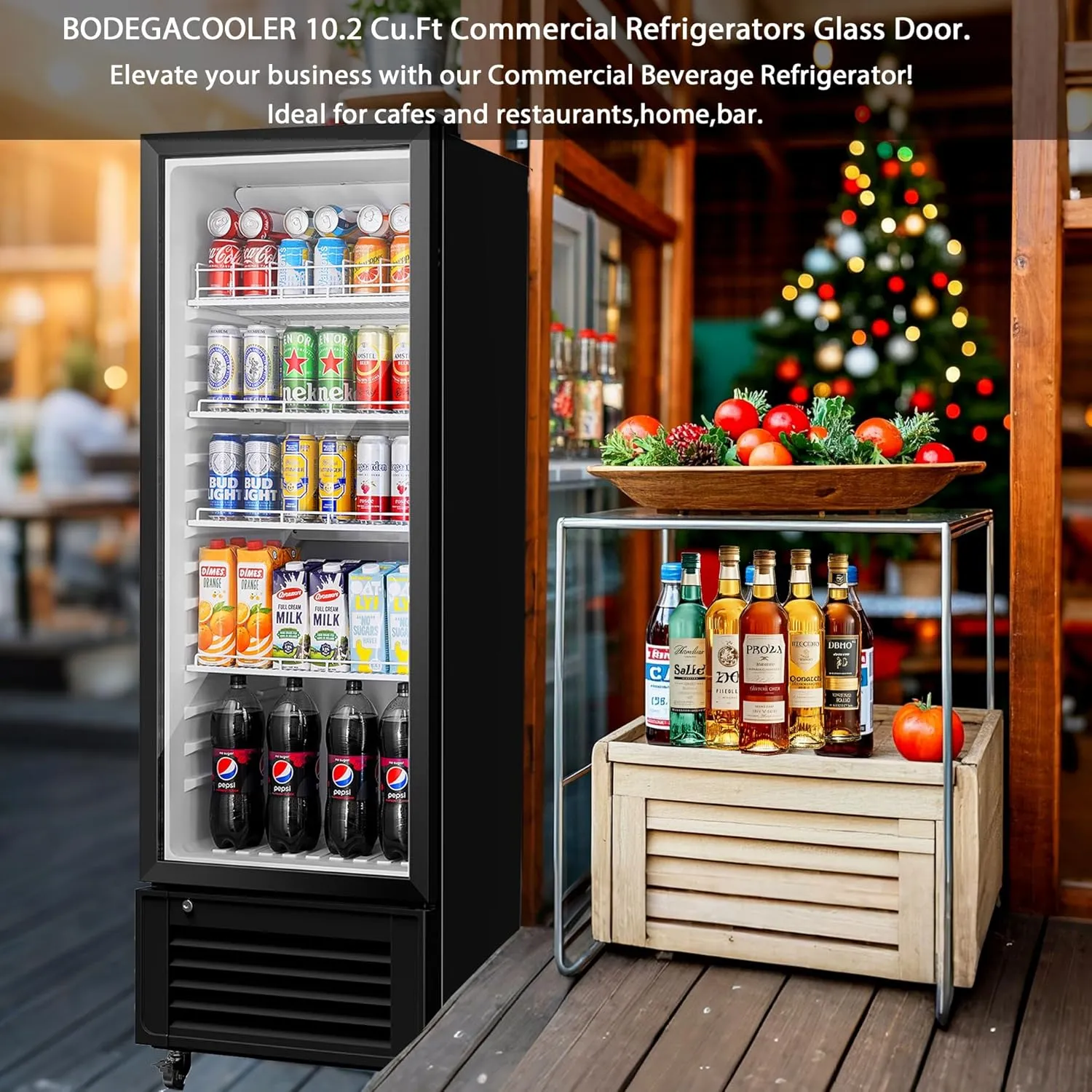BODEGACOOLER Beverage Refrigerator and Cooler For Man Cave, Commercial Merchandiser Refrigerators with Soft LED Light, Upright Display refrigerator, Commercial Fridge as Back Bar Cooler.10.2 Cu.Ft.