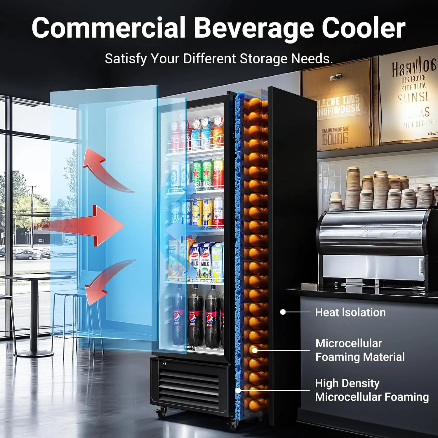BODEGACOOLER Beverage Refrigerator and Cooler For Man Cave, Commercial Merchandiser Refrigerators with Soft LED Light, Upright Display refrigerator, Commercial Fridge as Back Bar Cooler.10.2 Cu.Ft.