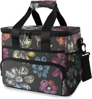 Boho Aztec Paisley Flowers Black Cooler Bag Insulated Cooler Soft Sided Cooler 24 Can Portable Picnic Bag Large Leakproof Lunch Bag Box for Beach Grocery Camping Travel Car Men Women