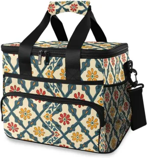 Boho Aztec Paisley Flowers Cooler Bag Insulated Cooler Soft Sided Cooler 24 Can Portable Picnic Bag Large Leakproof Lunch Bag Box for Beach Grocery Camping Travel Car Men Women
