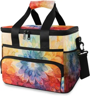 Boho Rainbow Flower Tie Dye Cooler Bag Insulated Cooler Soft Sided Cooler 24 Can Portable Picnic Bag Large Leakproof Lunch Bag Box for Beach Grocery Camping Travel Car Men Women