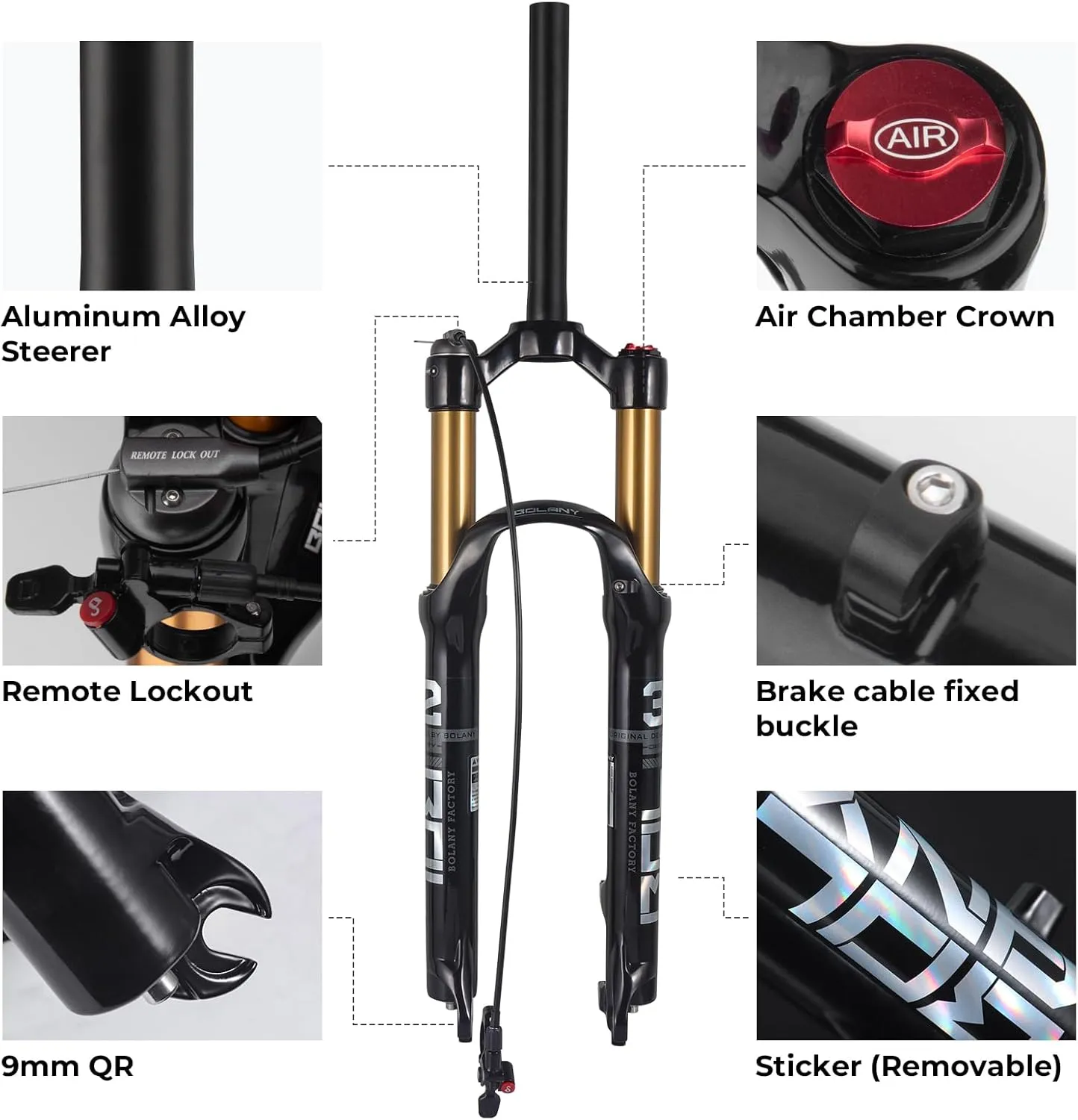 BOLANY 26/27.5/29 inch MTB Bicycle Magnesium Alloy Suspension Fork, Tapered Steerer and Straight Steerer Front Fork (Manual Lockout - Remote Lockout)