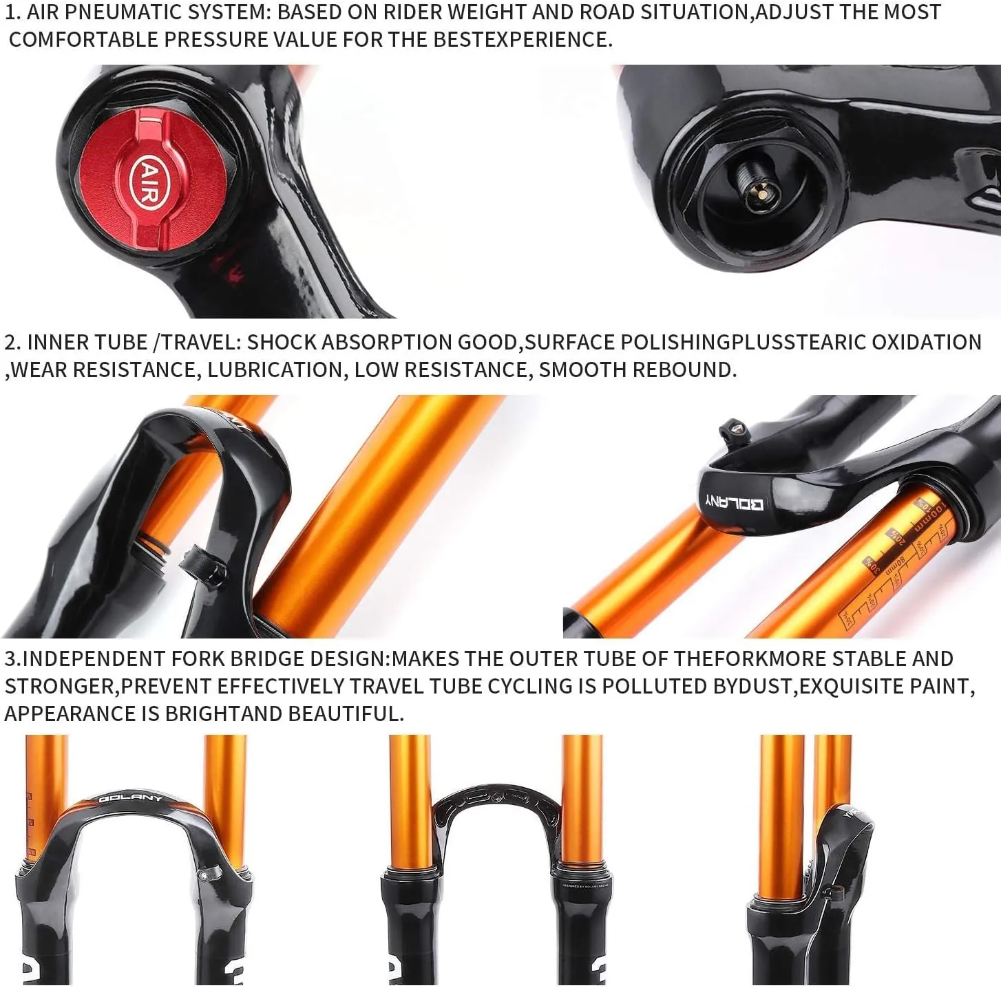 BOLANY 26/27.5/29 inch MTB Bicycle Magnesium Alloy Suspension Fork, Tapered Steerer and Straight Steerer Front Fork (Manual Lockout - Remote Lockout)
