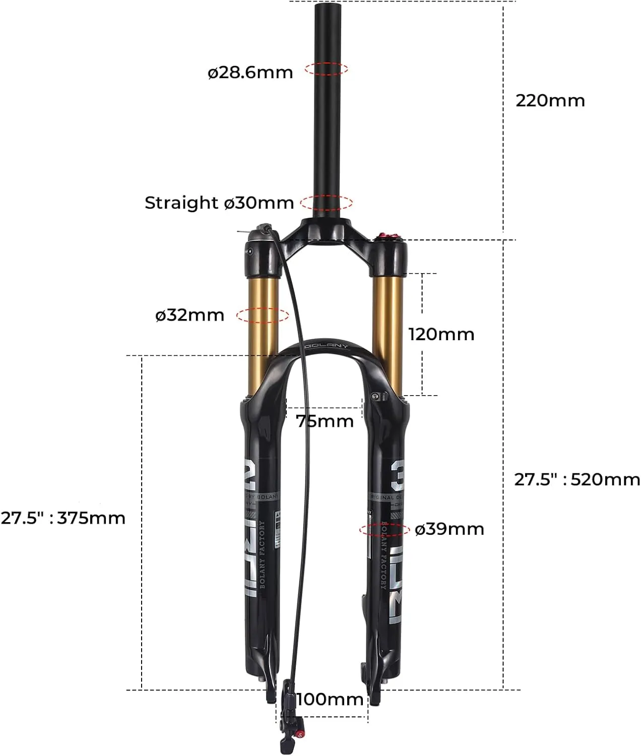 BOLANY 26/27.5/29 inch MTB Bicycle Magnesium Alloy Suspension Fork, Tapered Steerer and Straight Steerer Front Fork (Manual Lockout - Remote Lockout)
