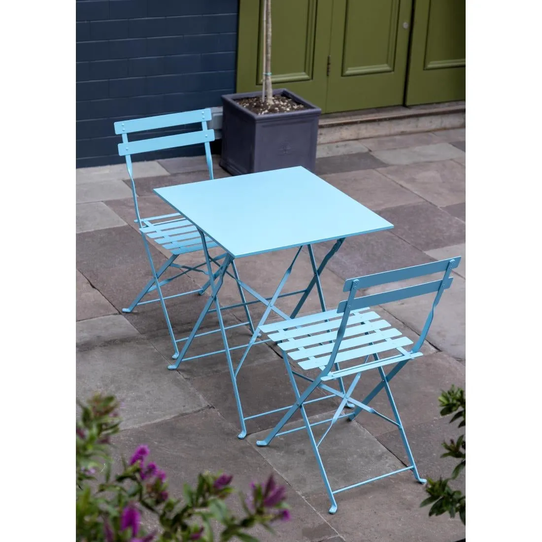 Bolero Perth Blue Pavement Style Steel Table Square 600mm