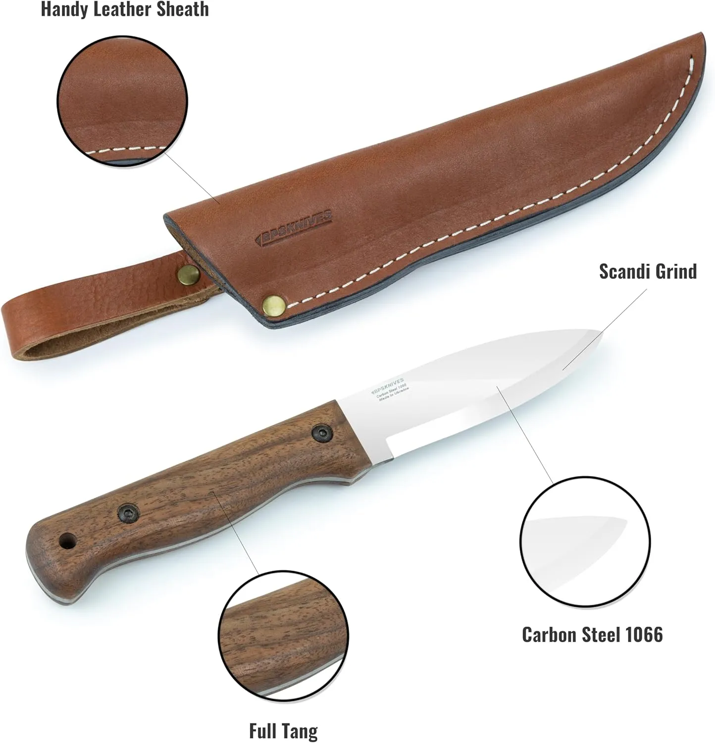 BPS Knives B1 CSH - Bushcraft Knife- Fixed Blade Outdoor Knife - Carbon Steel Camping Knife Tactical Knife - Bushcraft Camping Knife Survival - Perfect EDC Hunting Knife