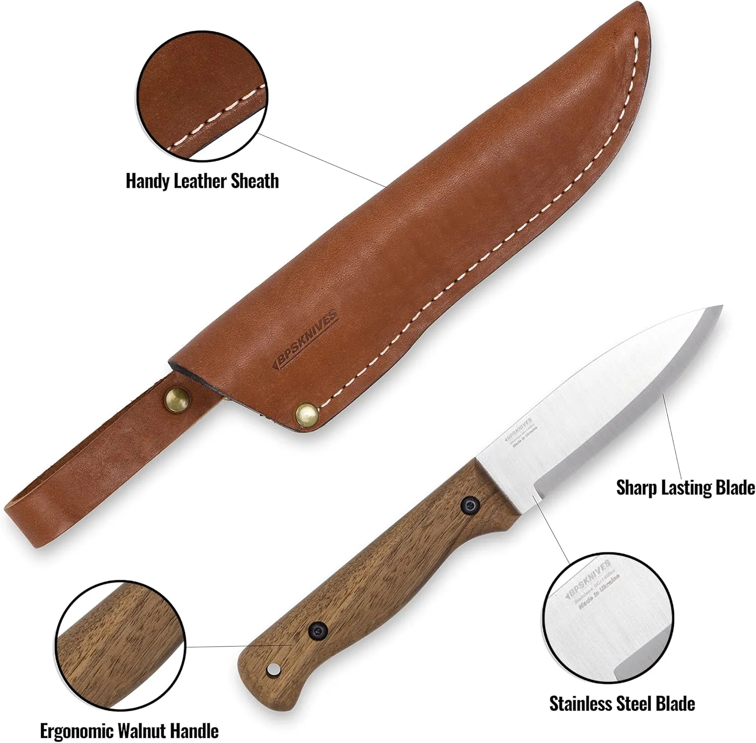 BPS Knives B1 SSH Full Tang Survival Knife with Sheath - Knives for Men - Tactical Fixed Blade Knives - Stainless Steel Bushcraft Camping Knife Survival - Perfect EDC Hunting Knife