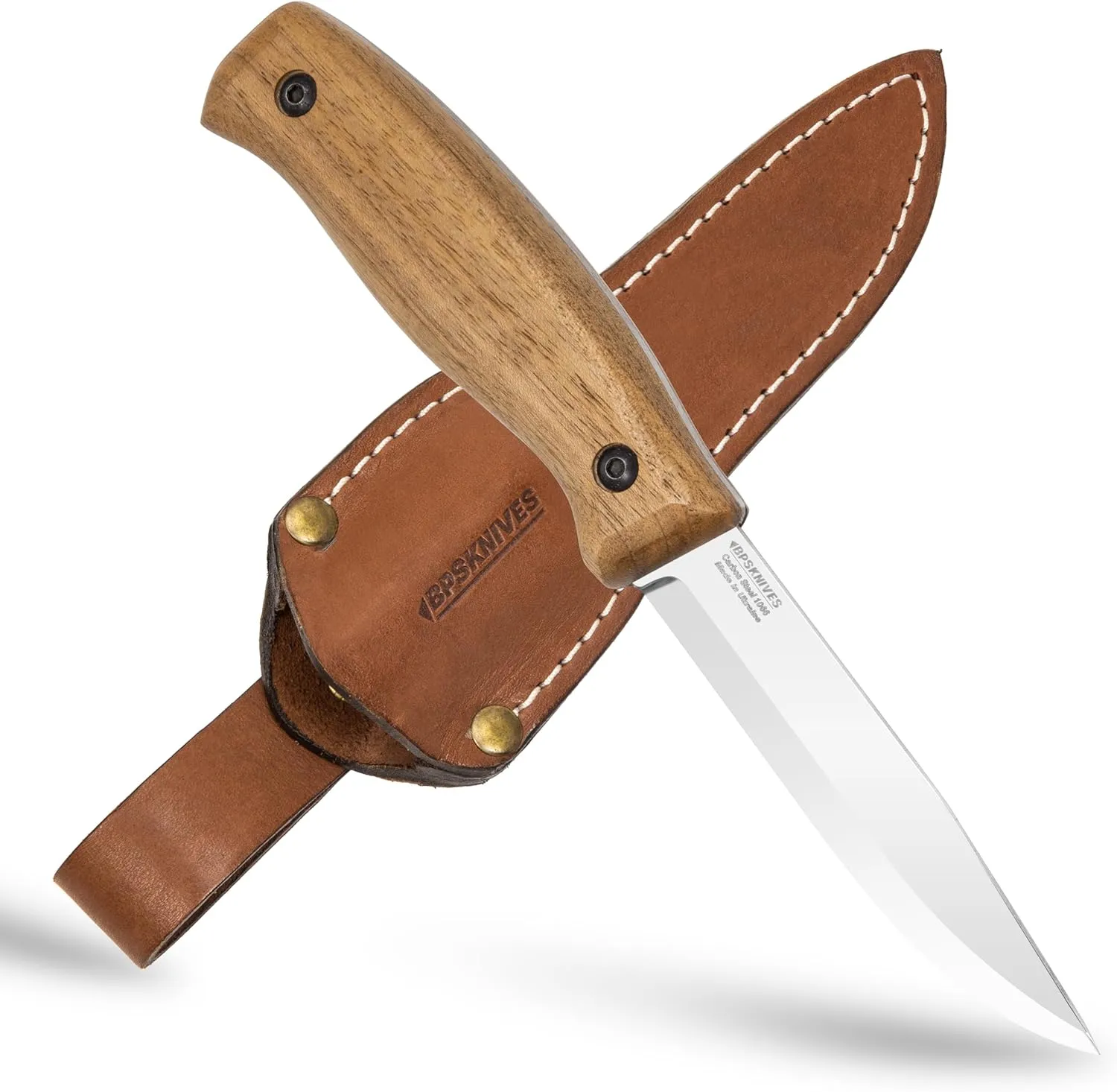 BPS Knives BS3 SSH- Fixed-Blade Bushcraft Knife - Stainless Steel Knife with Leather Sheath - Outdoor Full Tang Camping Knives - Survival Tactical Sharp Camp Blade