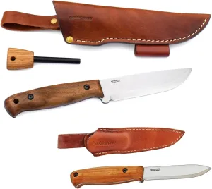 BPS Knives Bushcraft Knives Set - Adventurer BS1FTS - Fixed-Blade Carbon Steel Knife with Leather Sheath and Firestarter - Full-Tang Fixed-Blade Camping Knife