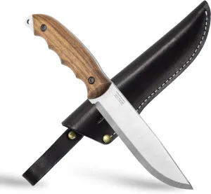 BPS Knives HK5 CSH - Left-Handed Knife - Camping Full-Tang Knife with Leather Sheath - Survival Tactical Knives - Camp Fixed-Blade Carbon Steel Knives - Scandinavian Sharpening