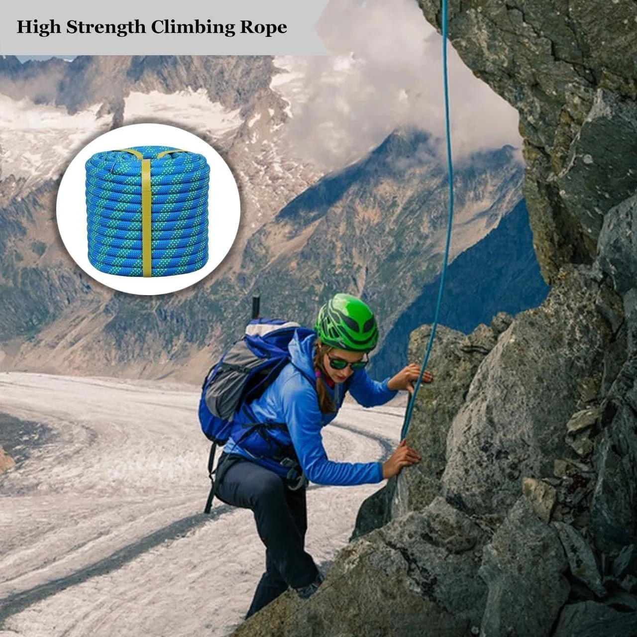 Braided Arborist Rope -3/8 Inch x 100 Feet High Strength Polyester Climbing Rope for Adults & Kids Tree Work, Halyard, Sailing (Blue/Green)